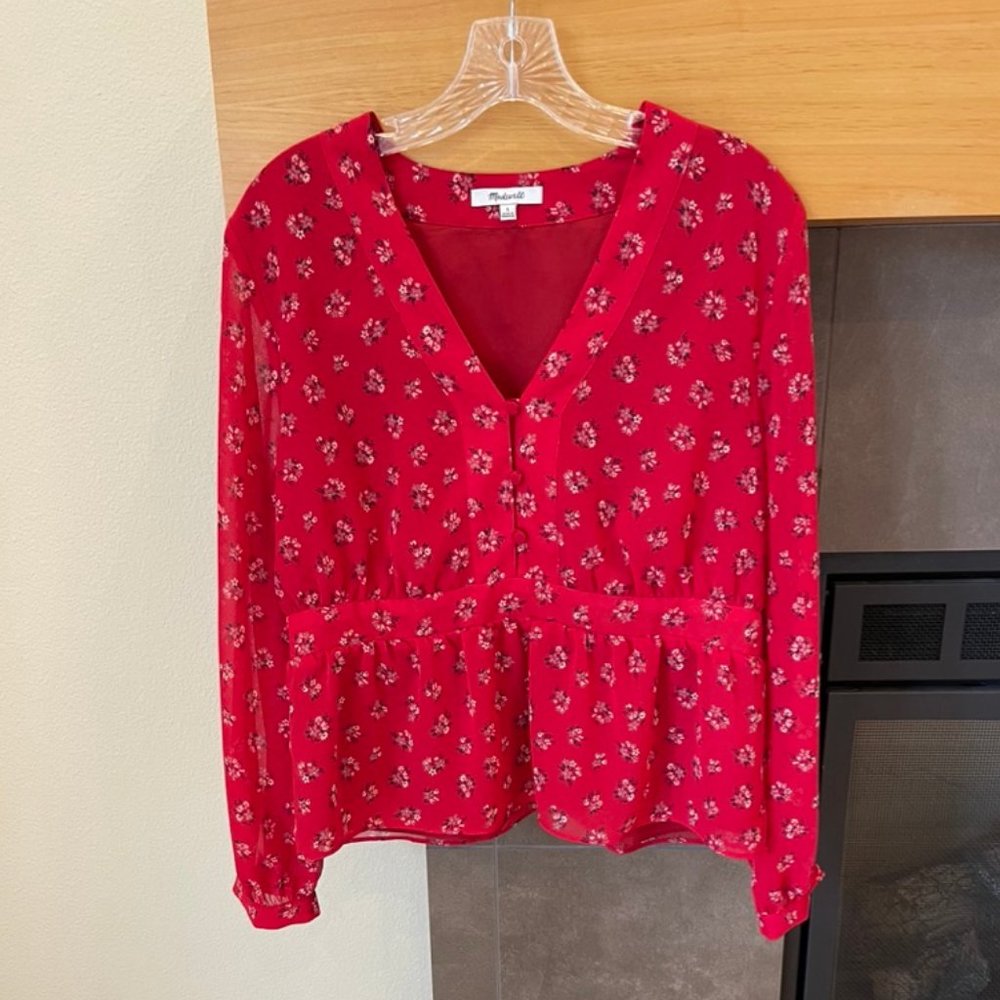 MADEWELL Women's Floral Blouse Long Sleeve Business Casual Leisure Size Large